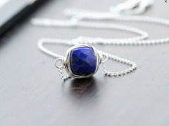 LAPIS LAZULI BEZEL STYLE NECKLACE - STERLING SILVER