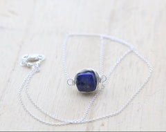 LAPIS LAZULI BEZEL STYLE NECKLACE - STERLING SILVER