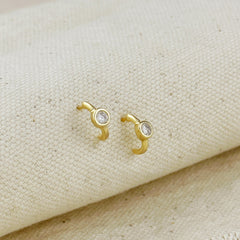 Gold Solitaire Bezel CZ C-Hoop Earrings