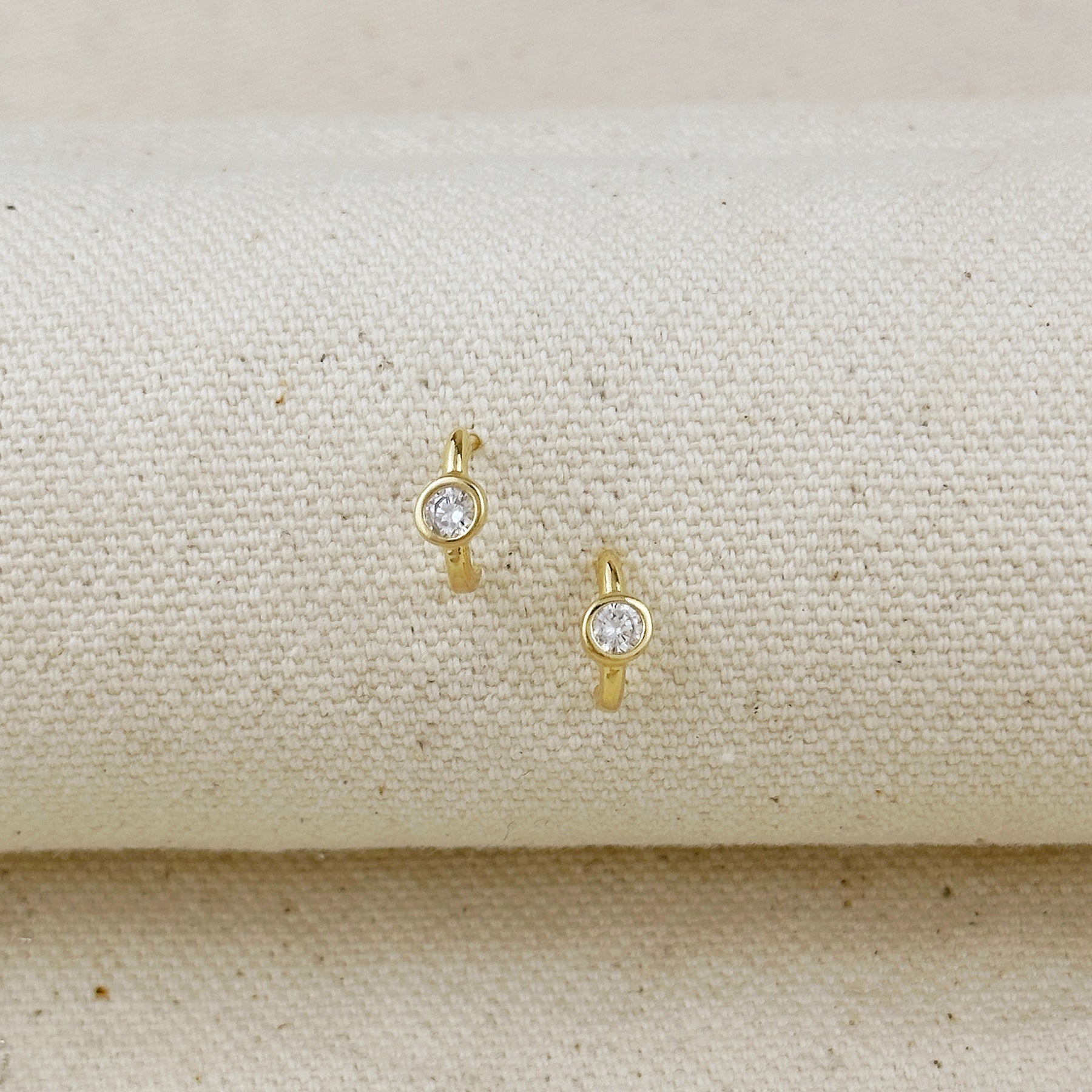 Gold Solitaire Bezel CZ C-Hoop Earrings