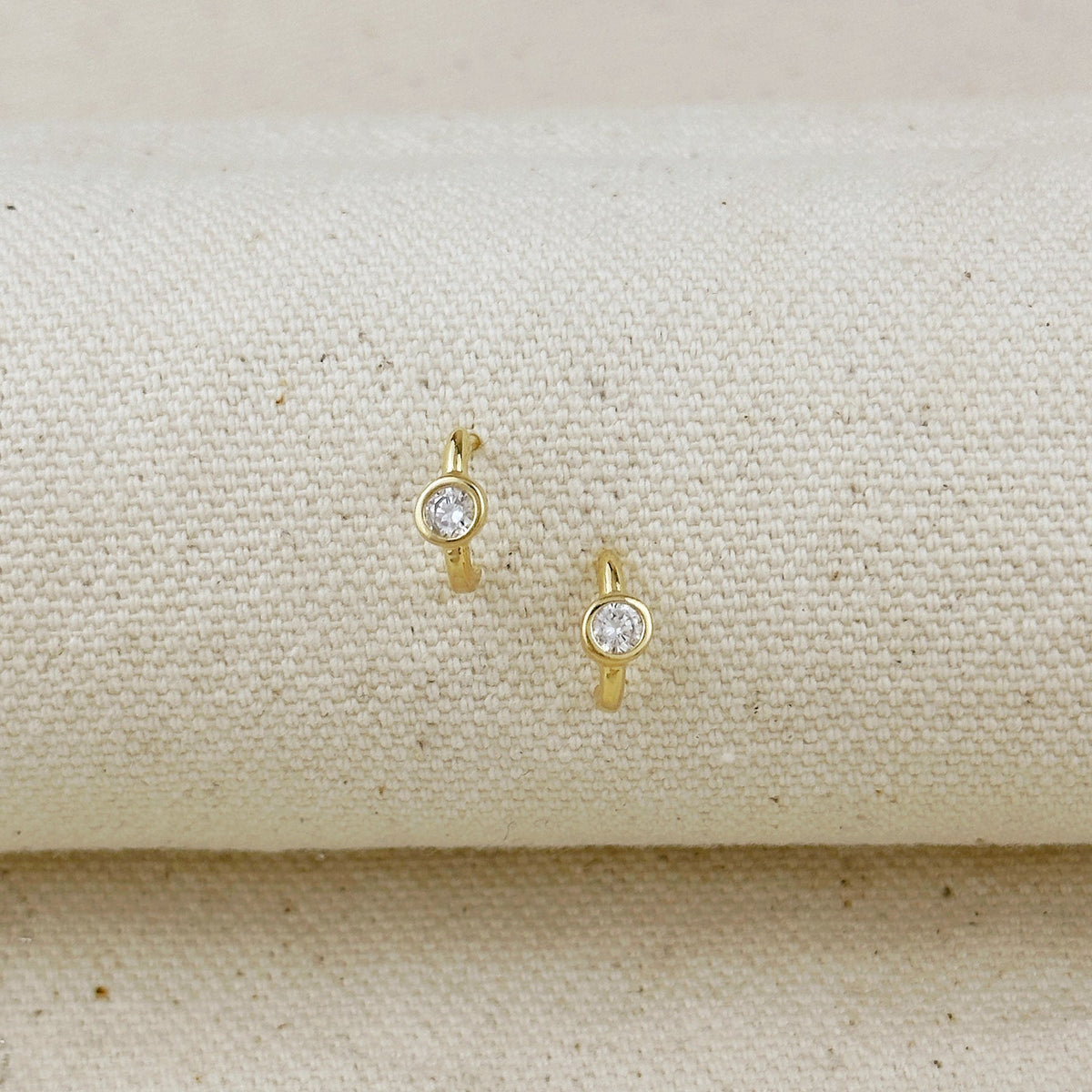 Gold Solitaire Bezel CZ C-Hoop Earrings