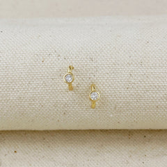 Gold Solitaire Bezel CZ C-Hoop Earrings