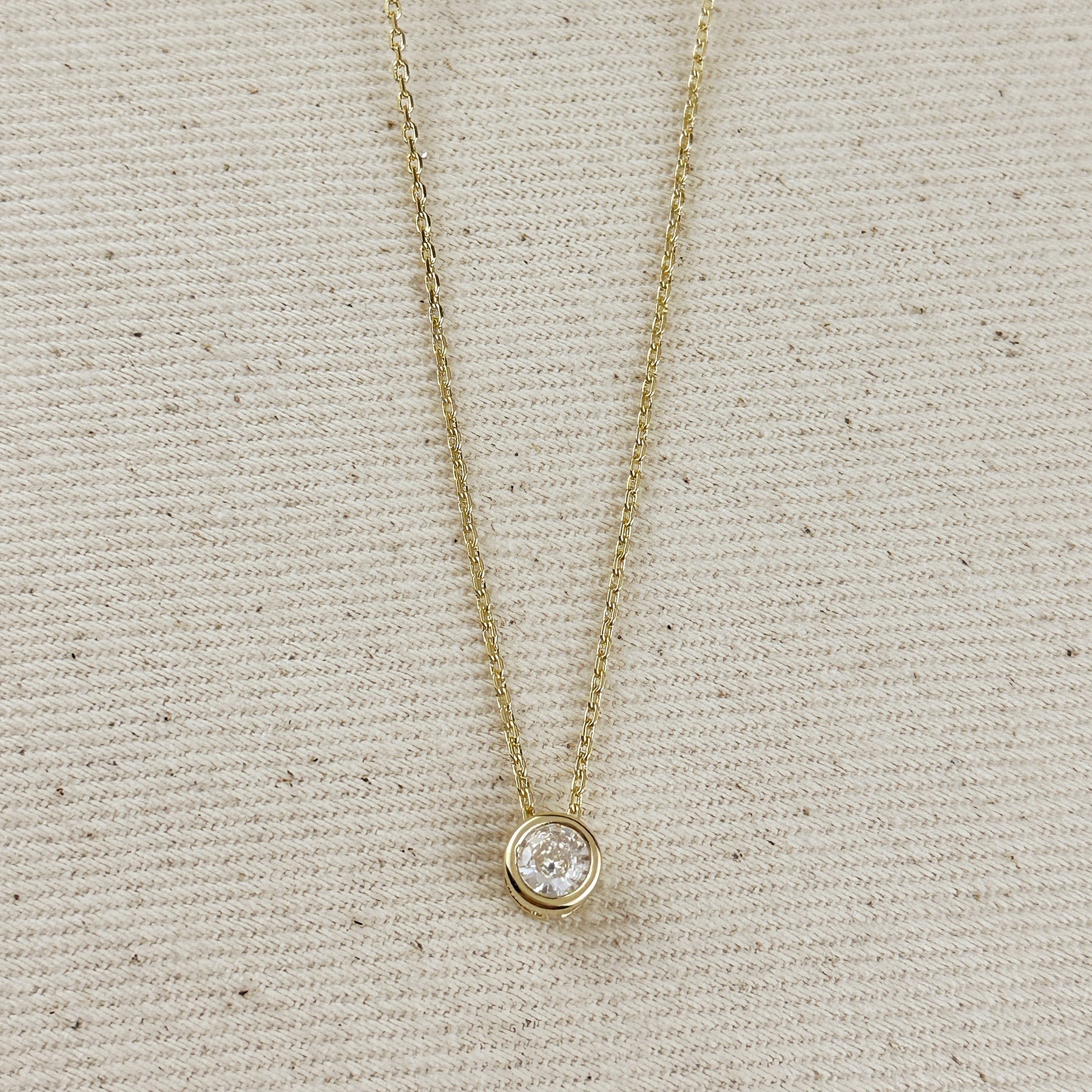 Gold Solitaire CZ Necklace