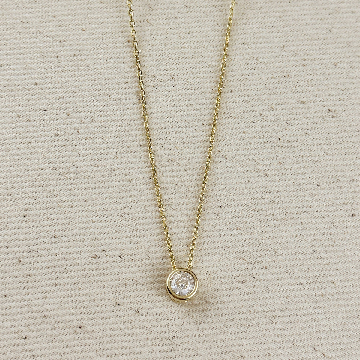 Gold Solitaire CZ Necklace