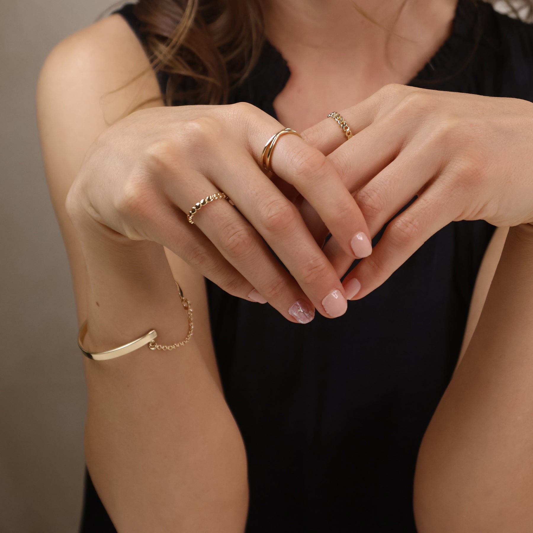 Gold Flat Beaded Band Ring