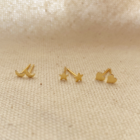 Grace Gold Dainty Earrings Trio Set of Star, Moon and Heart Studs