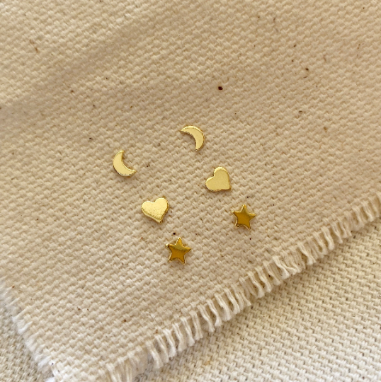 Grace Gold Dainty Earrings Trio Set of Star, Moon and Heart Studs