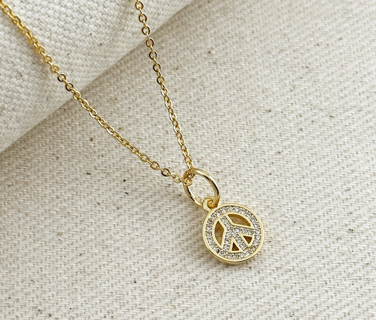 18k Gold Filled CZ Peace Sign Charm