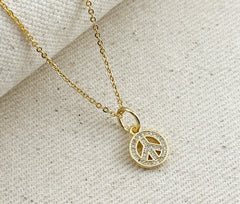 18k Gold Filled CZ Peace Sign Charm