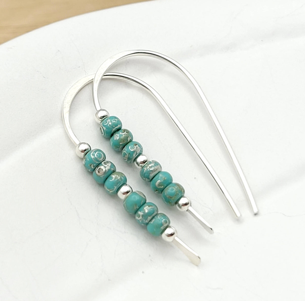 Silver Threader Earrings With Turquoise Seed