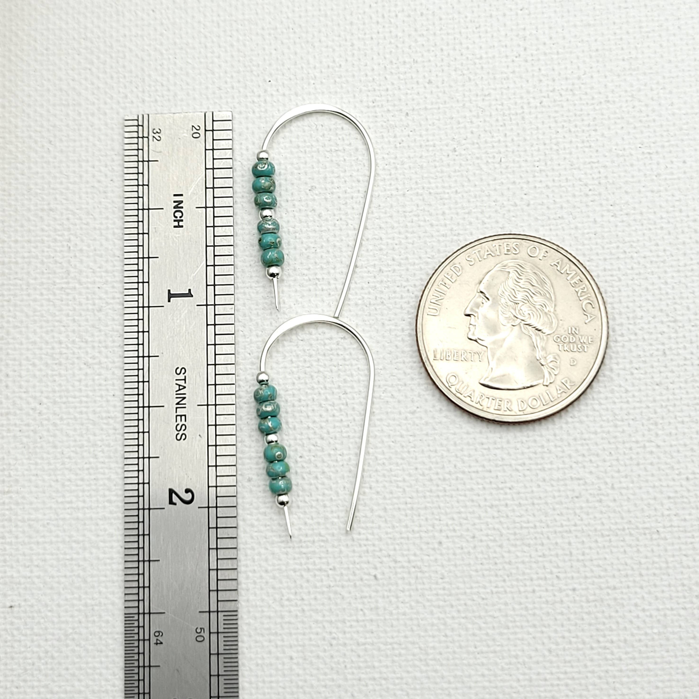 Silver Threader Earrings With Turquoise Seed