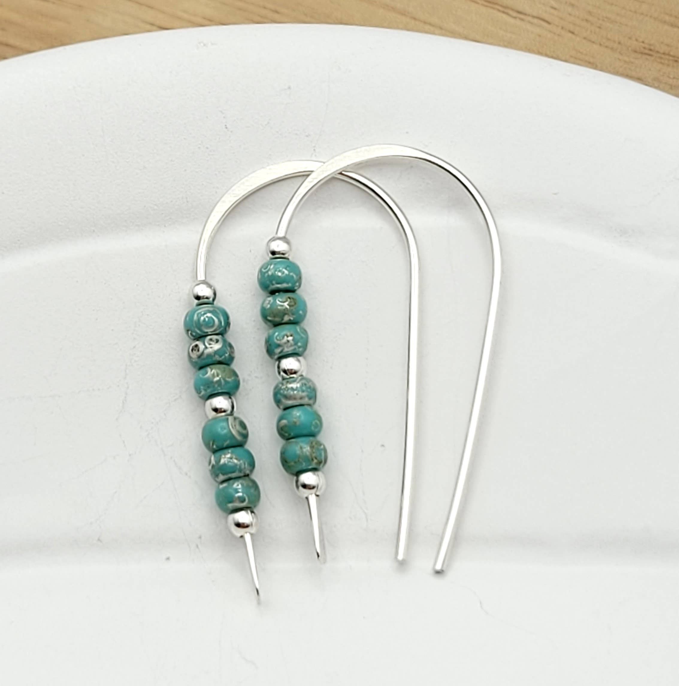 Silver Threader Earrings With Turquoise Seed