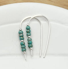 Silver Threader Earrings With Turquoise Seed
