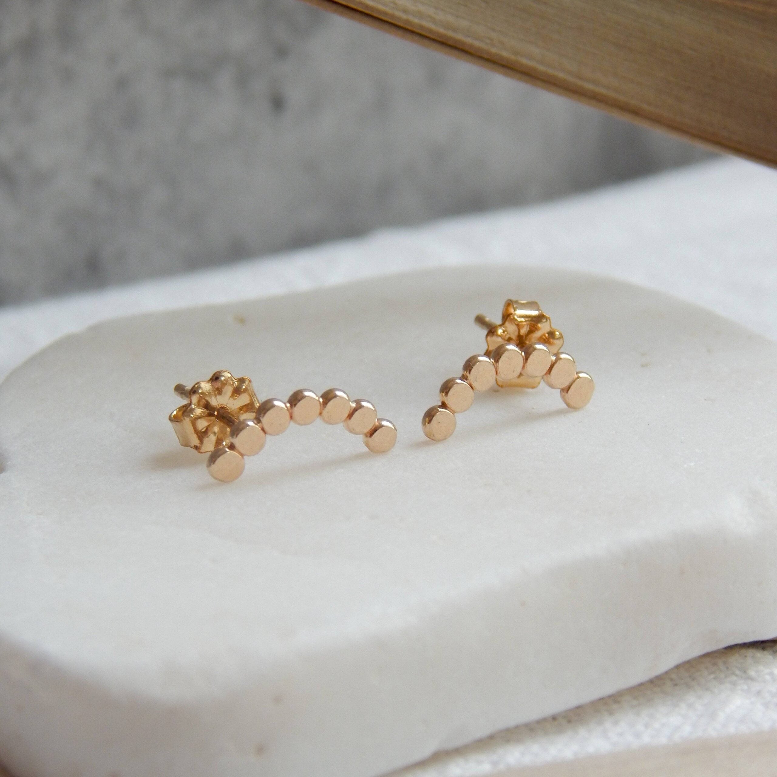 Gold Dotted Arc Stud Earrings