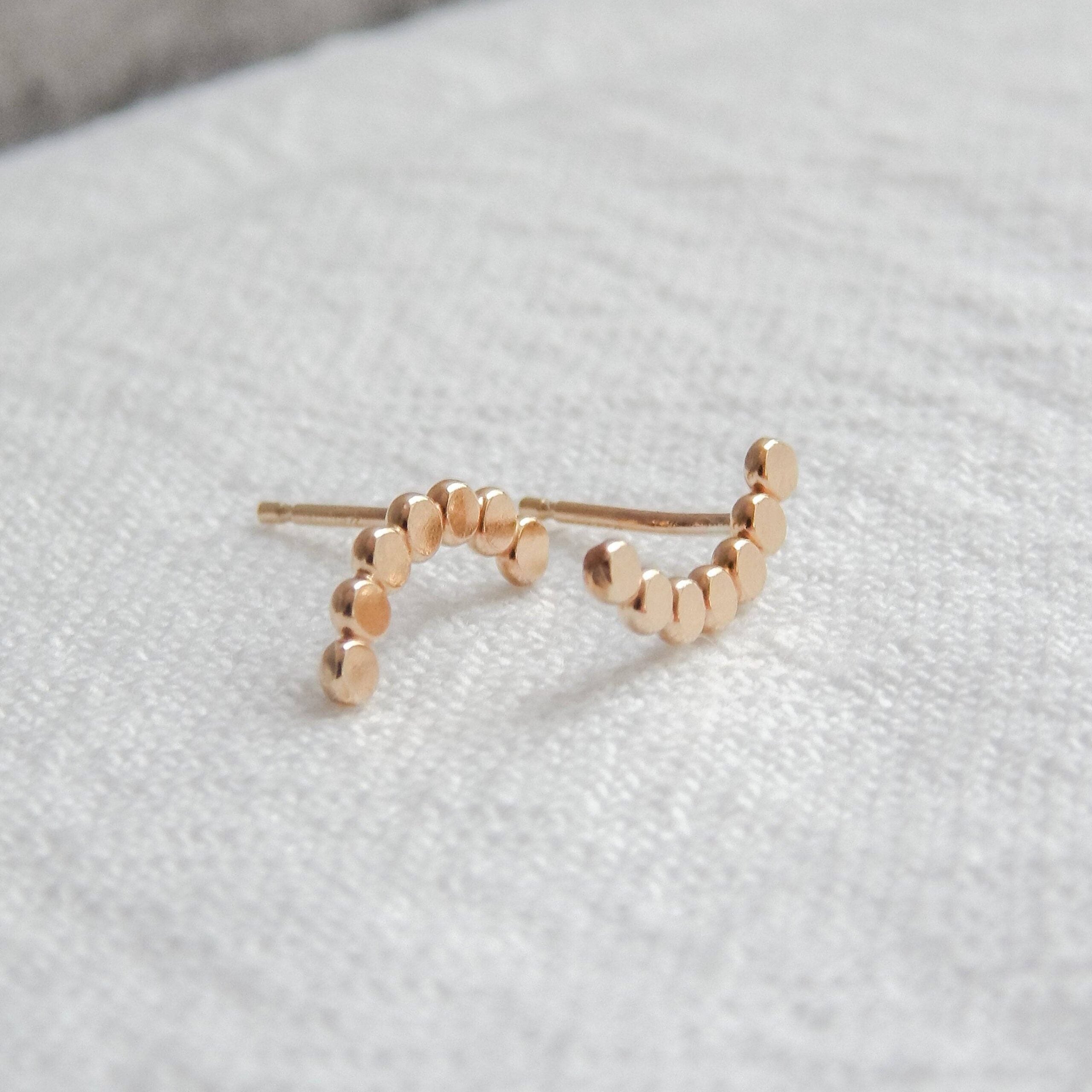Gold Dotted Arc Stud Earrings