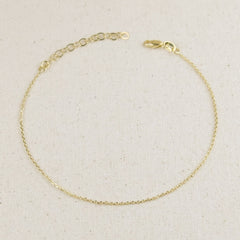 Gold .9mm Link Chain Anklet, Size 9 in.