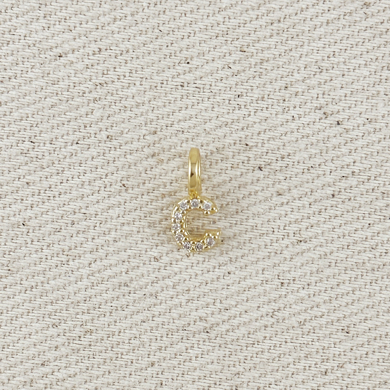 Gold Micro CZ Initial Letter Charm
