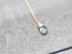 Gold Moss Aquamarine Lariat Necklace, Size 17 in.