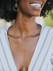 Gold Moss Aquamarine Lariat Necklace, Size 17 in.