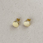 Gold Brushed Button Stud Earrings with CZ Detail