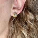 Gold Brushed Button Stud Earrings with CZ Detail