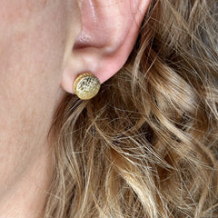 Gold Brushed Button Stud Earrings with CZ Detail