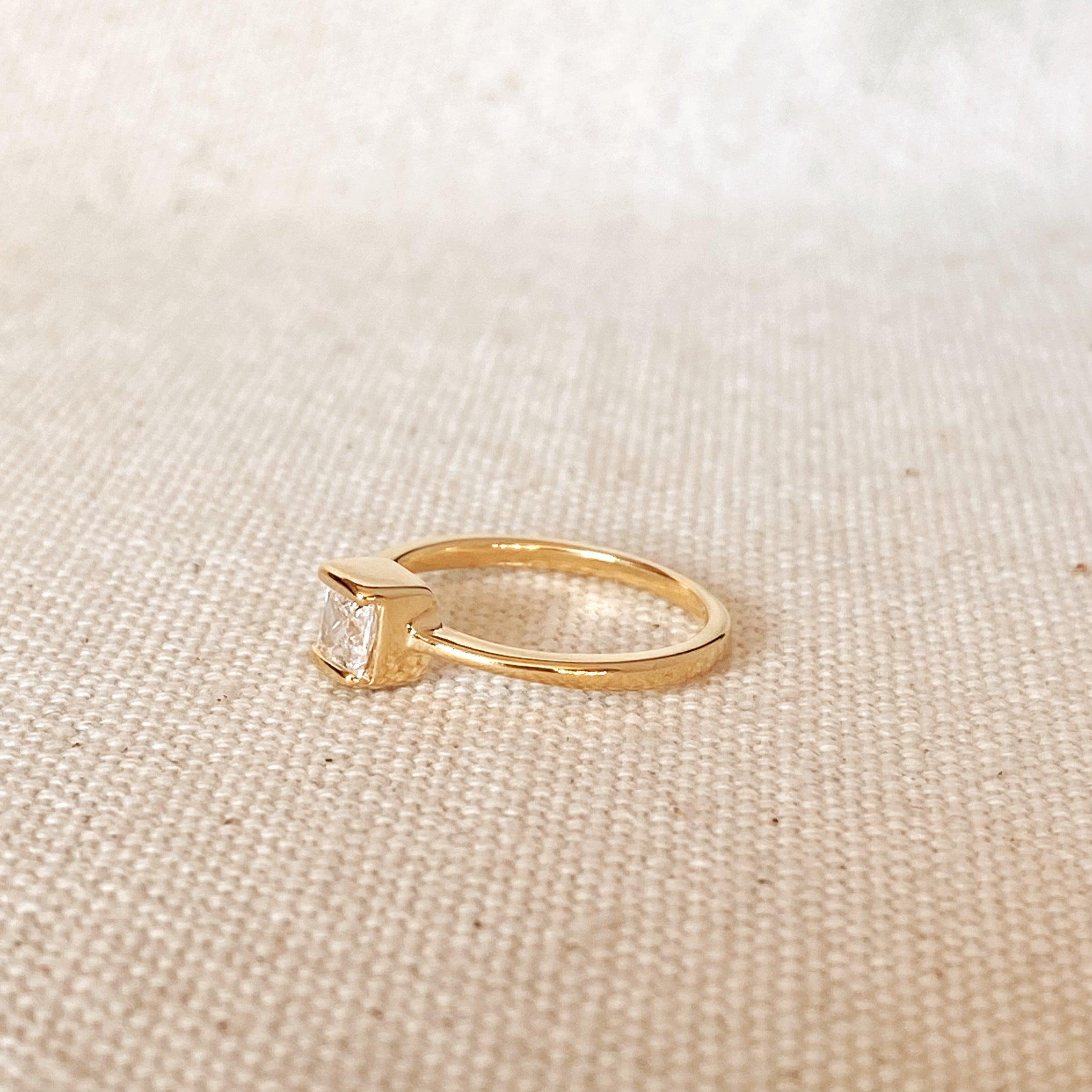 Dainty Gold Square Solitaire Ring