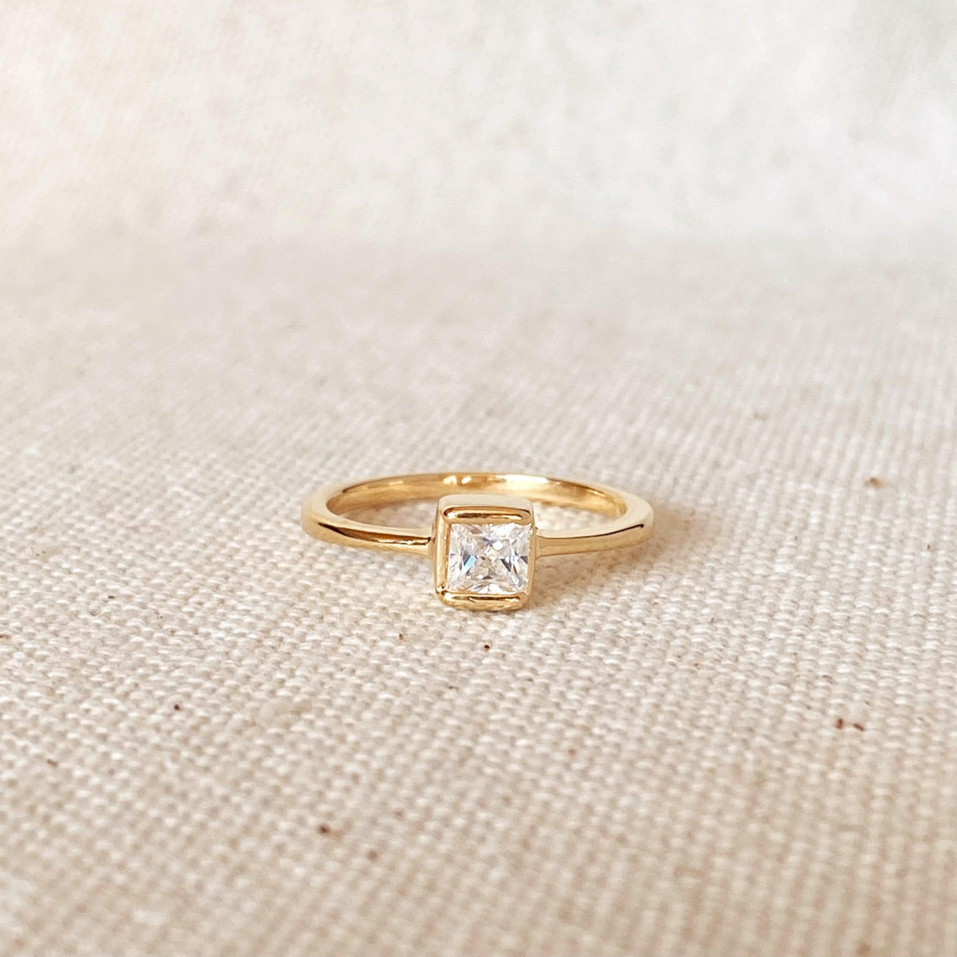 Dainty Gold Square Solitaire Ring