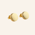 Gold Brushed Button Stud Earrings with CZ Detail