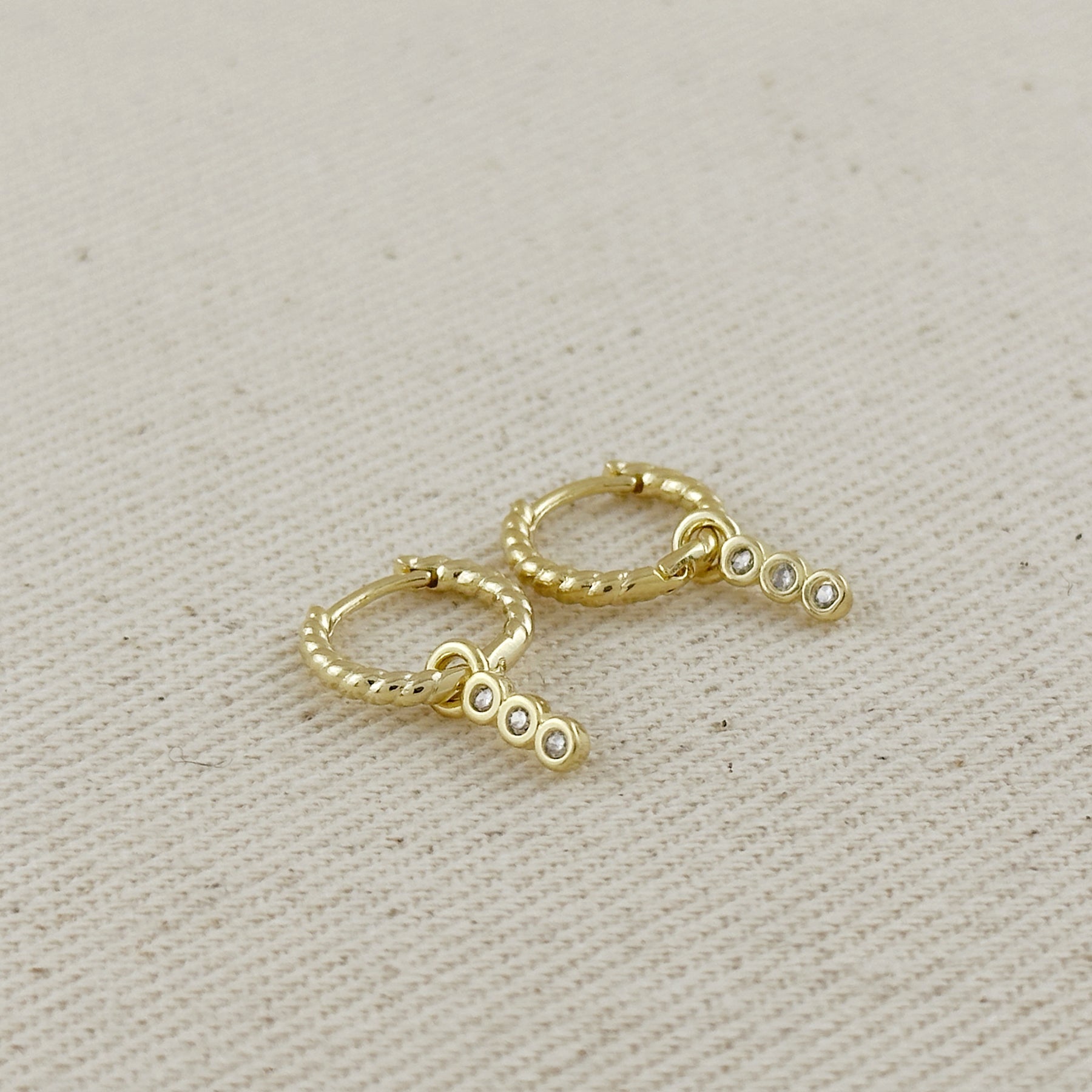 Gold Mini Twisted Hoop Earrings with CZ Charm