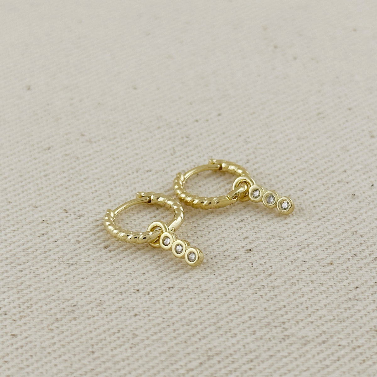 Gold Mini Twisted Hoop Earrings with CZ Charm