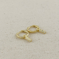 Gold Mini Twisted Hoop Earrings with CZ Charm