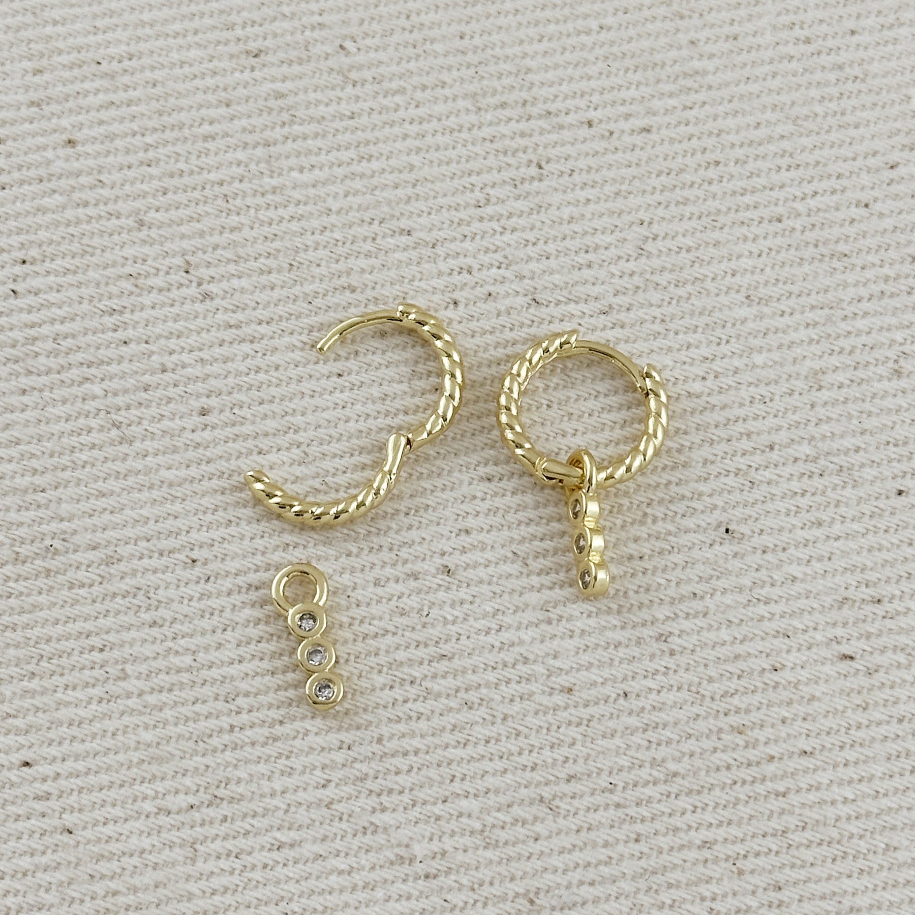 Gold Mini Twisted Hoop Earrings with CZ Charm