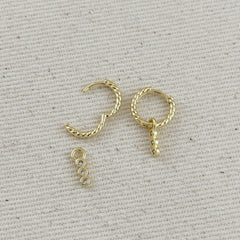 Gold Mini Twisted Hoop Earrings with CZ Charm