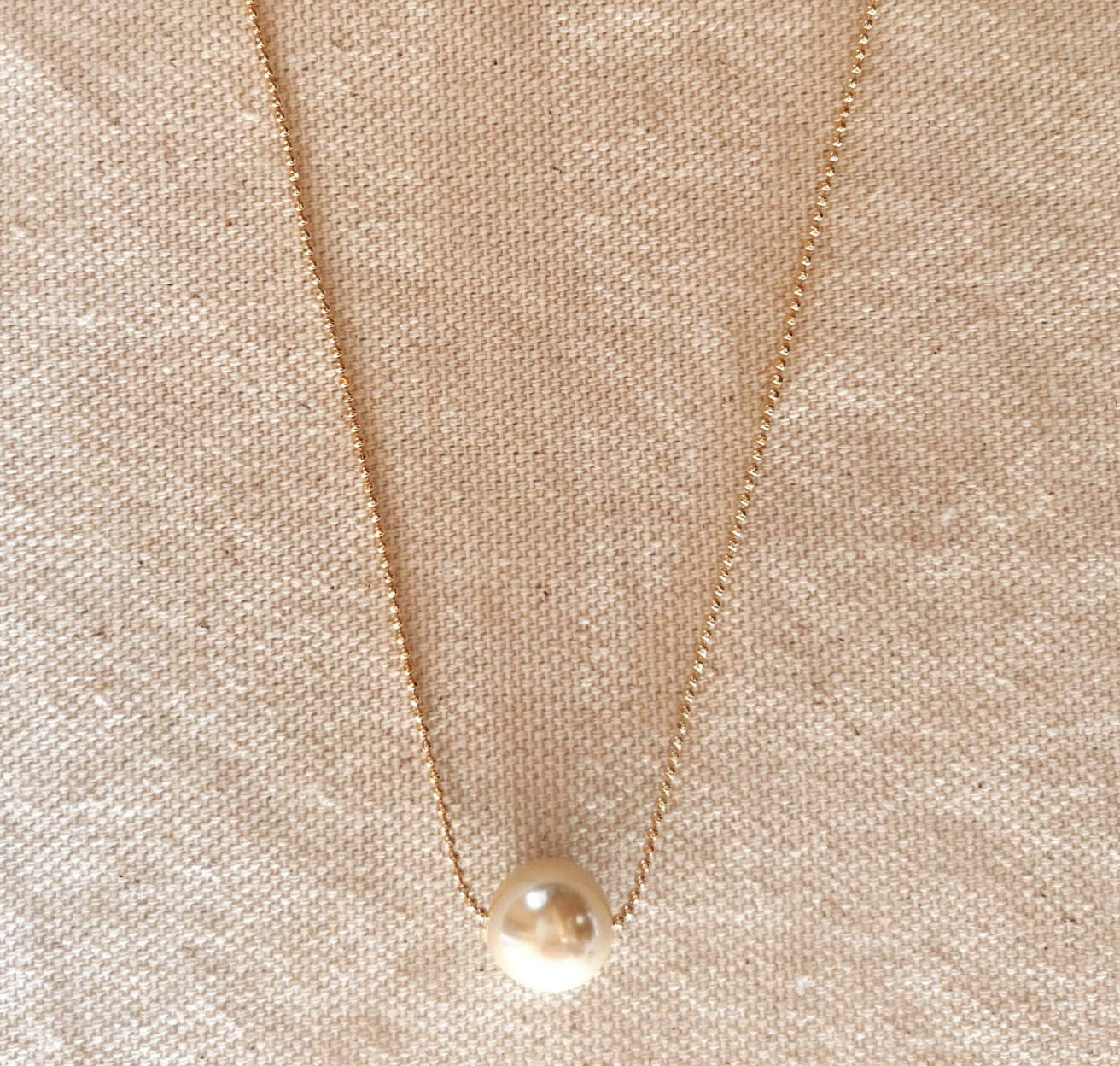 18k Gold Filled Solitaire Pearl Necklace