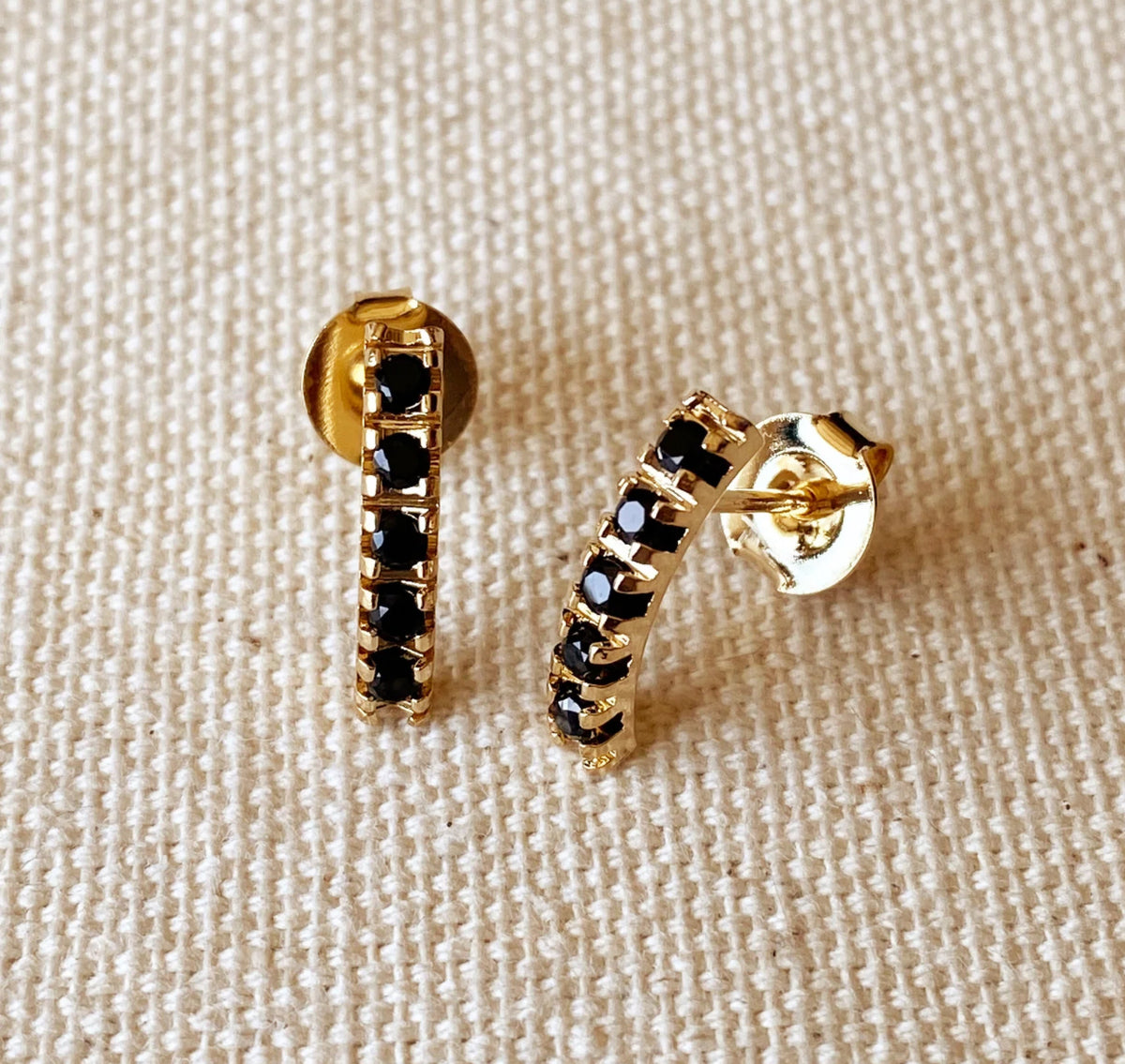 18k Gold Filled Curved Bar Crystal Stud Earrings