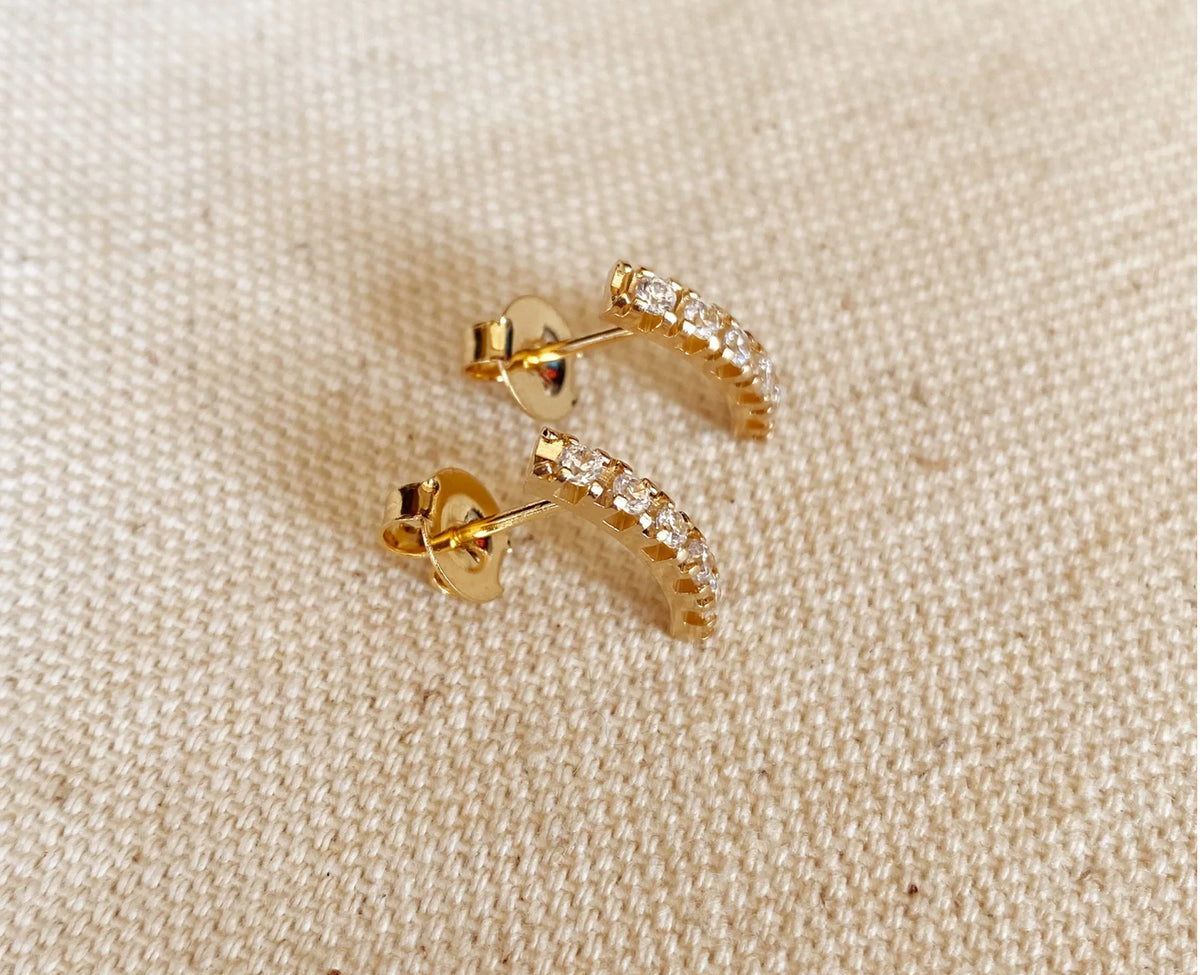 18k Gold Filled Curved Bar Crystal Stud Earrings