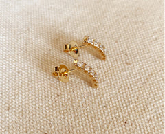 18k Gold Filled Curved Bar Crystal Stud Earrings