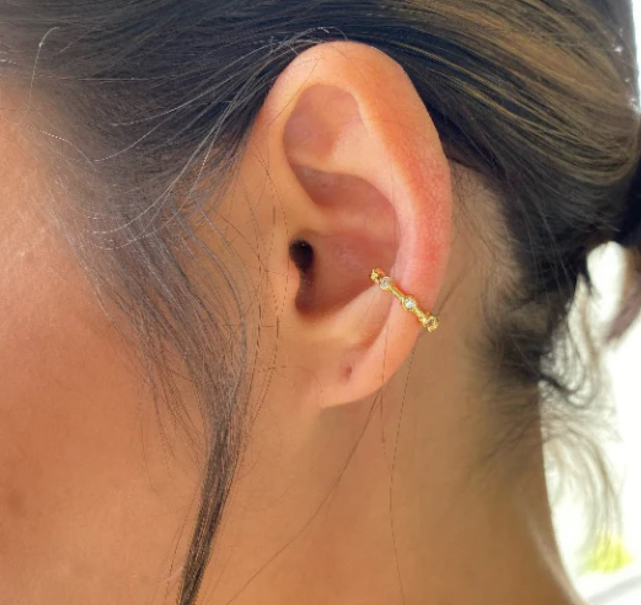 18k Gold Filled Ear Cuff With Bezel Cubic Zirconia