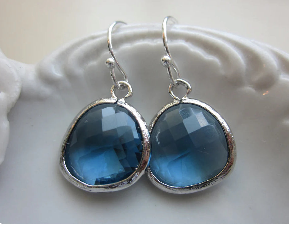 Sapphire Navy Blue Earrings Silver Plated