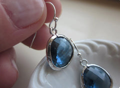 Sapphire Navy Blue Earrings Silver Plated