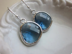 Sapphire Navy Blue Earrings Silver Plated
