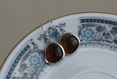 Smoky Brown Earrings Silver Plated - Sterling Silver Earwires