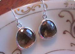 Smoky Brown Earrings Silver Plated - Sterling Silver Earwires