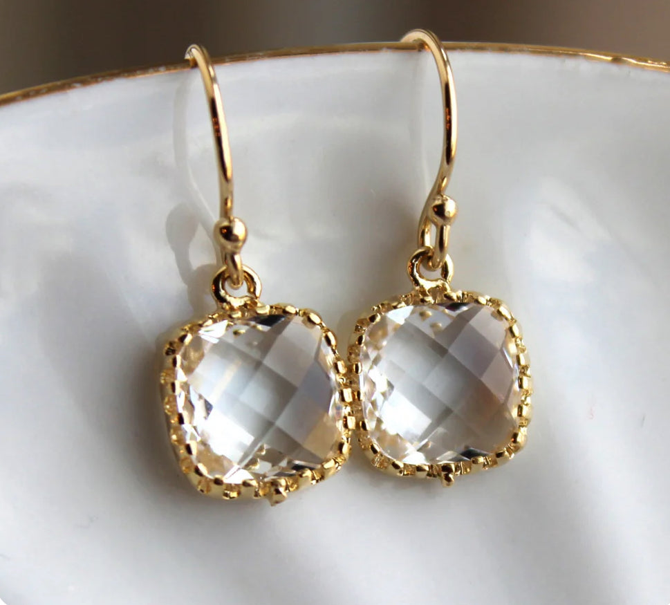 Dainty Small Gold Crystal Earrings