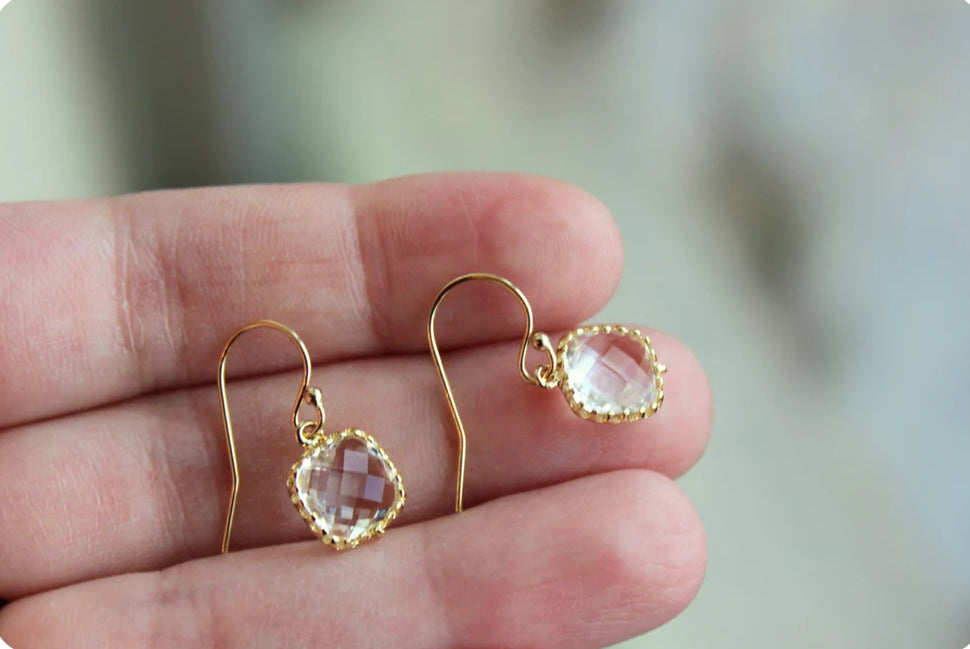 Dainty Small Gold Crystal Earrings