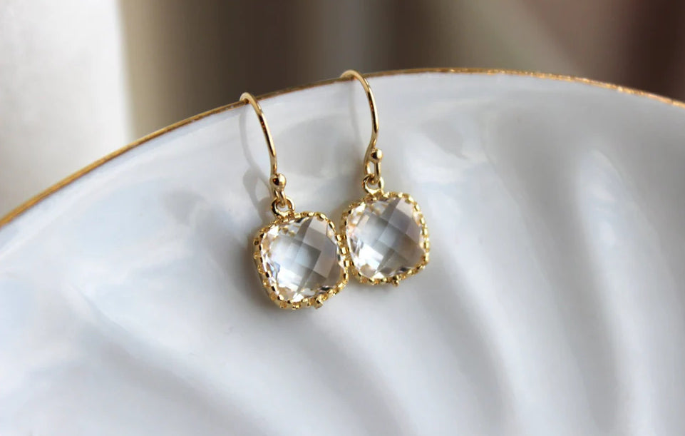 Dainty Small Gold Crystal Earrings