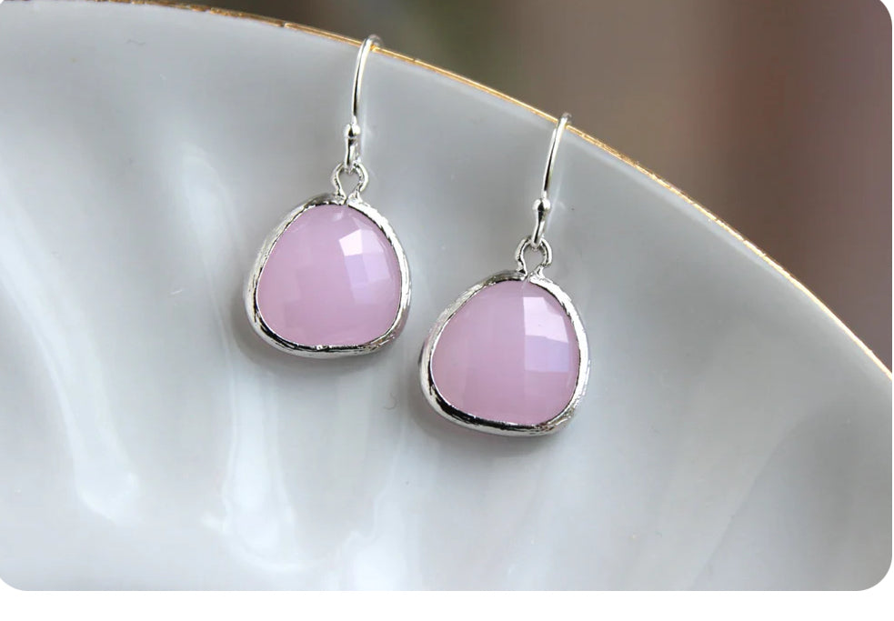 Silver Pink Opal Earrings - Light Pink Earrings - Silver Pink Jewelry - Sterling Silver
