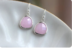 Silver Pink Opal Earrings - Light Pink Earrings - Silver Pink Jewelry - Sterling Silver