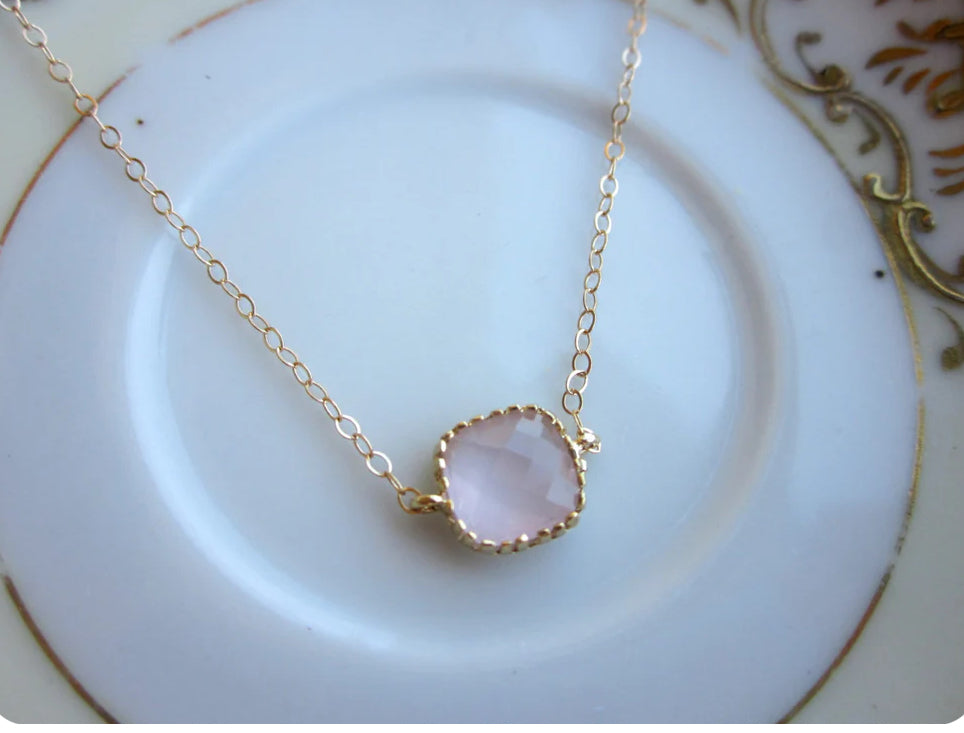 Dainty Opal Pink Necklace Gold Filled Chain